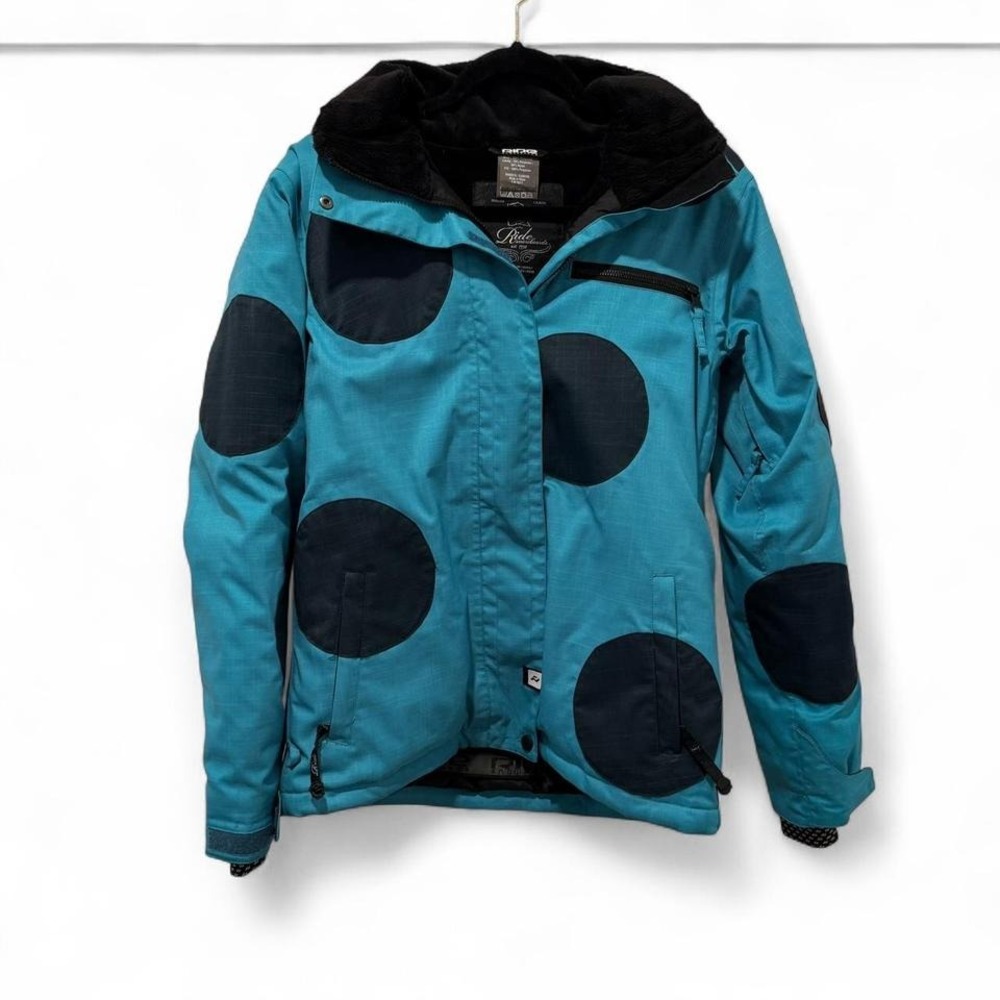 Ride Snowboards Women's Size S Teal Black Polka Dot Ski Jacket Hooded‎ Insulated